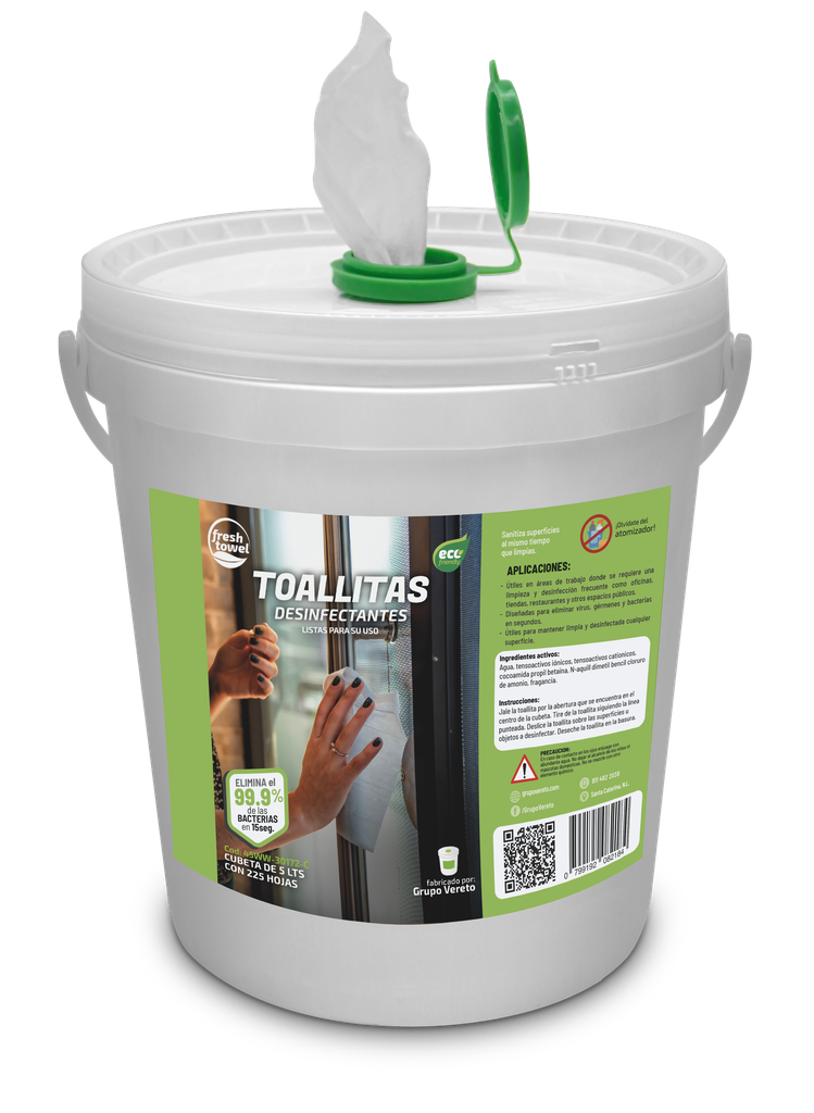 Toallitas húmedas desinfectantes en cubeta (225 hojas)