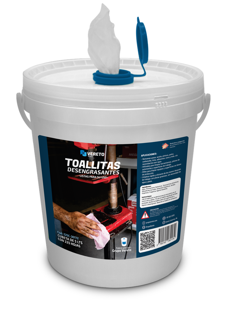 [225C-30172] Toallitas húmedas desengrasantes en cubeta (225 hojas)